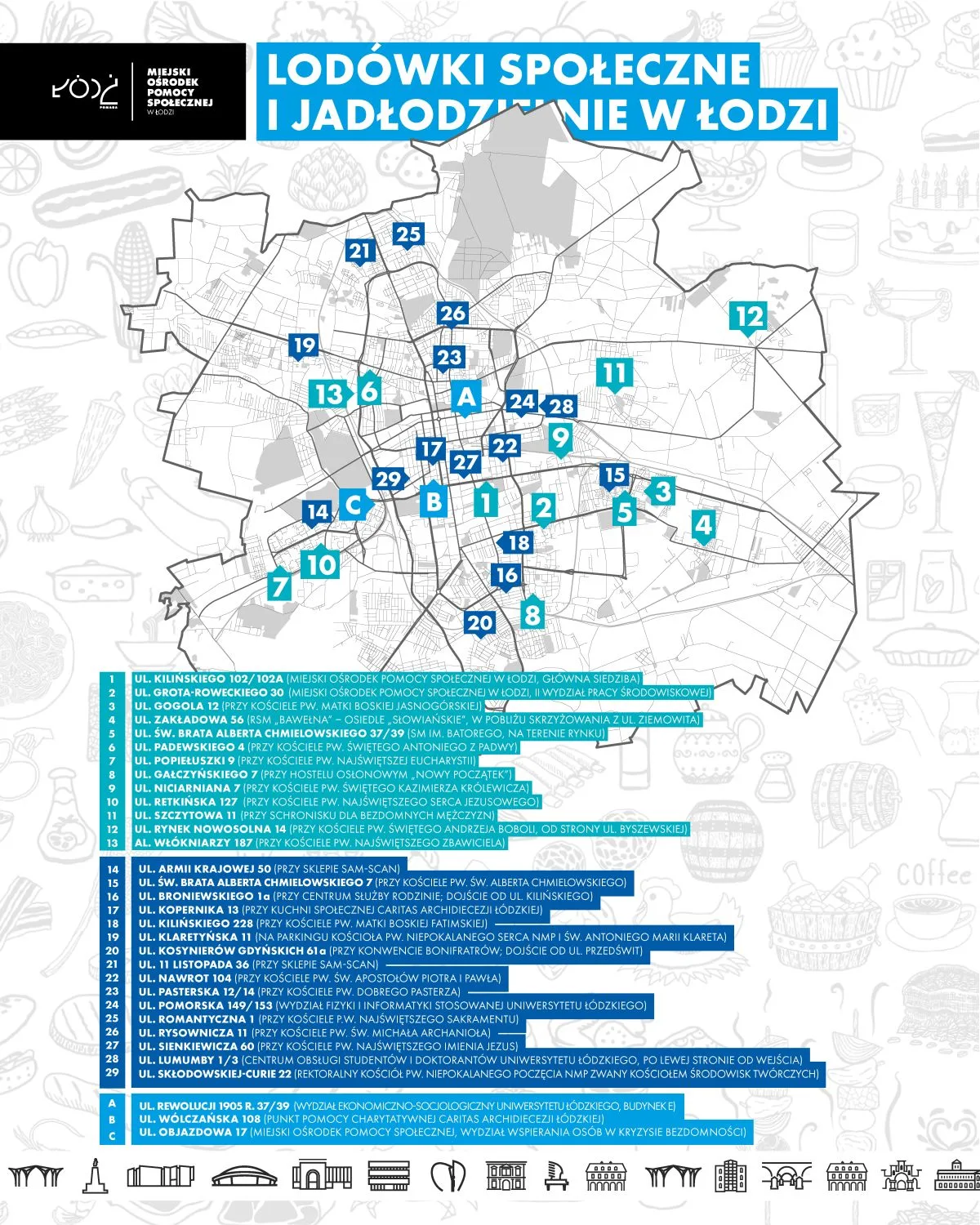 MOPS w Łodzi - Lodówki społeczne i jadłodzielnie w Łodzi (mapa z opisem).jpg